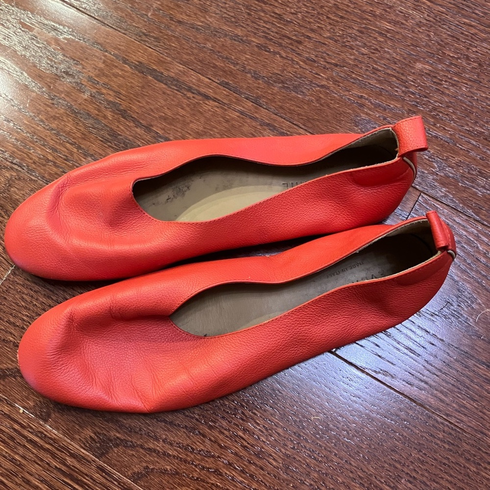 Everlane Red Orange Leather Ballet Flats Slip-On Shoes